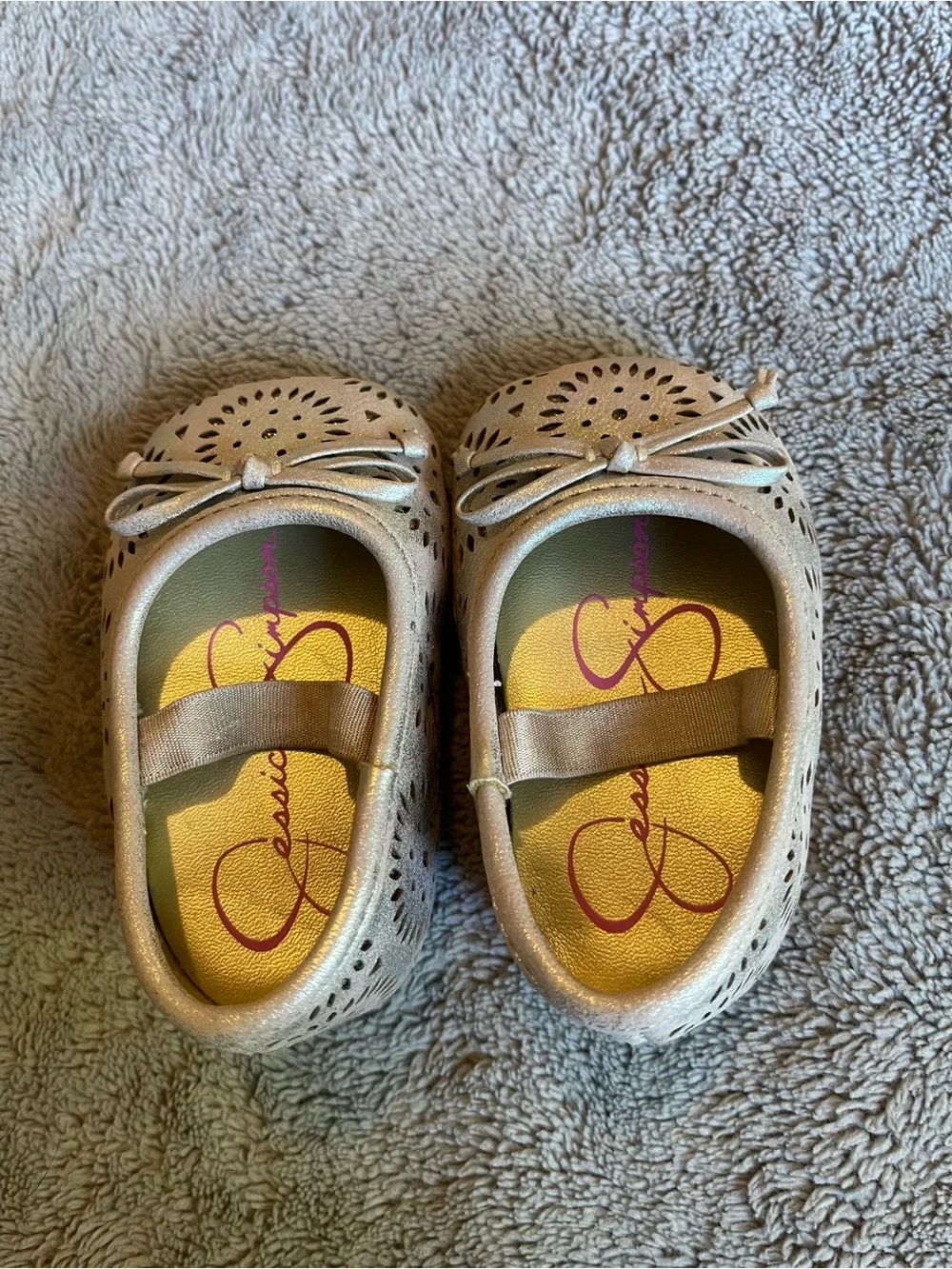 Jessica Simpson Metallic Gold Girls' Laser-Cut Mary Jane Shoes